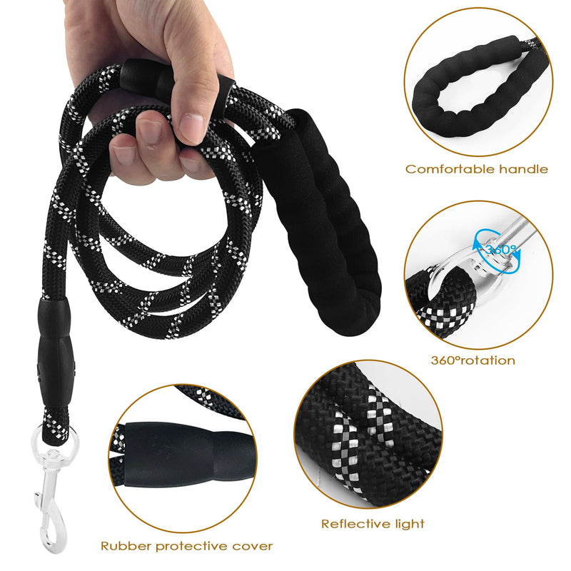 Rseuphiee 1.5M Strong Dog Lead, Tow Lead with Comfortable Padded Handle, Reflective Training Lead for Safety at Night, Running Lead for Dogs for All Size Dogs (Black) - PawsPlanet Australia