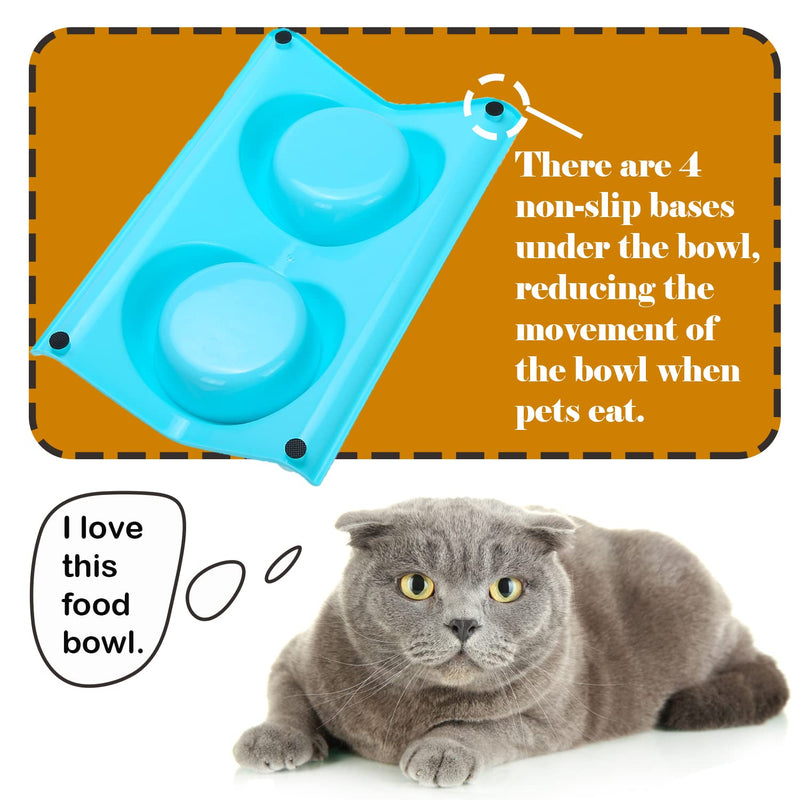 Vealind Double Dog Bowl Non-spill & Non-skid Raised Cat Bowl Feeder with Two Stainless Steel Bowls (Blue) Blue - PawsPlanet Australia