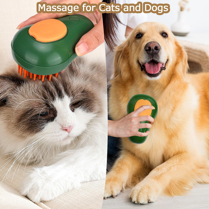 BUSOHA Cat Steam Brush, New Cute Steamy Cat Brush - 3 In 1 Cat Steamy Brush with Cold Steam, Pet Steam Brush for Cats Dogs Rabbit (Green) Green - PawsPlanet Australia