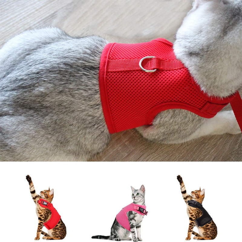 [Australia] - WONDERPUP Adjustable Cat Harness with Leash Set for Walking Escape Proof Soft Air Mesh for Kitty Puppy Rabbits Small Dogs Animal S - Neck 6.5"-8.4" Pink 