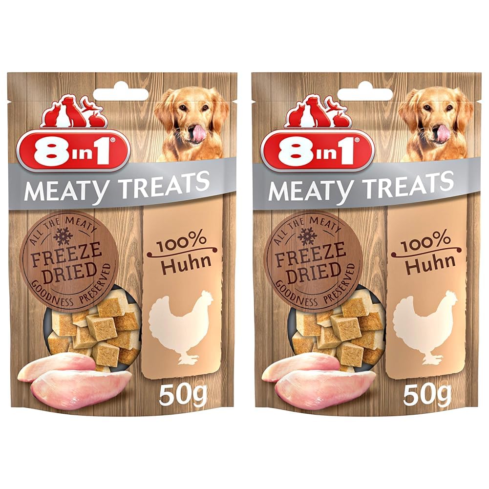 8in1 Meaty Treats, freeze-dried dog treats made from chicken, 100% meat, grain-free and no sugar, 50g (pack of 2) 50g (pack of 2) - PawsPlanet Australia