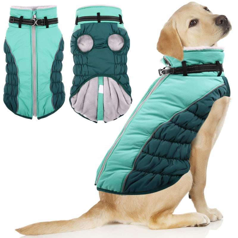 ASENKU Warm Dog Coat, Winter Dog Jacket with Harness, Waterproof Dog Coat with Belly Protection, Dog Clothing Outfit for Small Large Dogs, Warm Fleece Dog Coat, Blue, S - PawsPlanet Australia