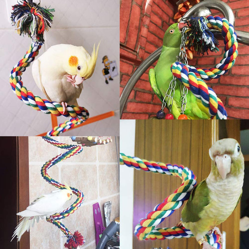 LOMYLM Budgie Toys Parrot Perches Colorful Rope with Hanging Clip & Bell for Cage Birds Climbing Standing Chewing (79”/200cm) 79”/200cm - PawsPlanet Australia