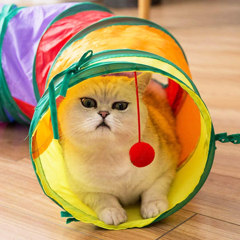 Banydoll Cat Tunnel Toy Rabbit Tunnel with Tube Fun Play Pet Toy Peep Hole Collapsible Interactive Wand for Rabbits Cat Kitten Hamster Small Pets (Rainbow 1) - PawsPlanet Australia
