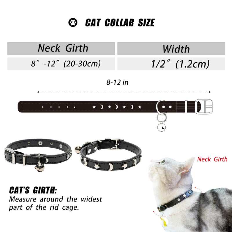 DAIHAQIKO Leather Cat Collar Elastic with Bell Cat Collar with Diamond Star Moon for Most Domestic Cats Puppies Small Dogs Black - PawsPlanet Australia