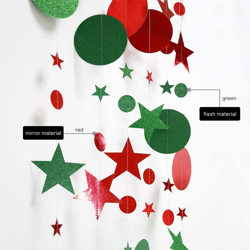 Green Red Circle Dot Star Garland Party Decoration Kit, Double Sided Glitter Hanging Banner/Streamer/Flags for Wedding/Birthday/Christmas Party Decor, 3 Pcs - PawsPlanet Australia