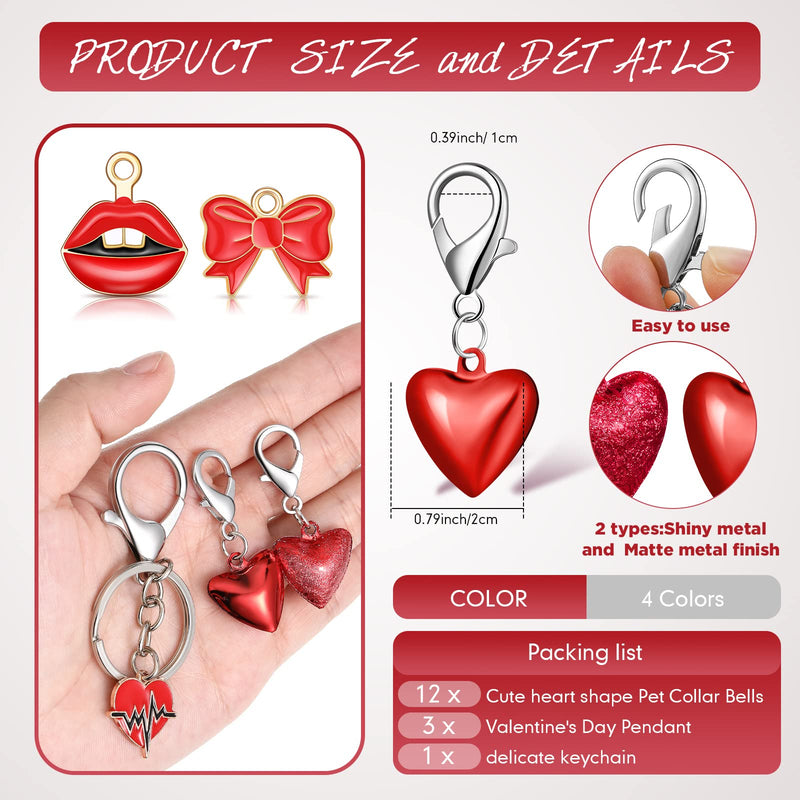 16 Pcs Bells for Dog Cat Collar Training Collar Charm Pet Collar Bells Kits Include 12 Heart Shaped Bells, 3 Collar Charm Pet Pendant Accessories with Stainless Steel Keychain - PawsPlanet Australia