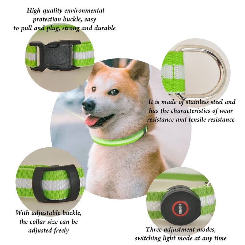 LED dog collar dogs, dog LED light collar, light collar for dogs, collar for dogs adjustable, pet safety collar with 3 lighting modes, for small medium large dogs green S - PawsPlanet Australia