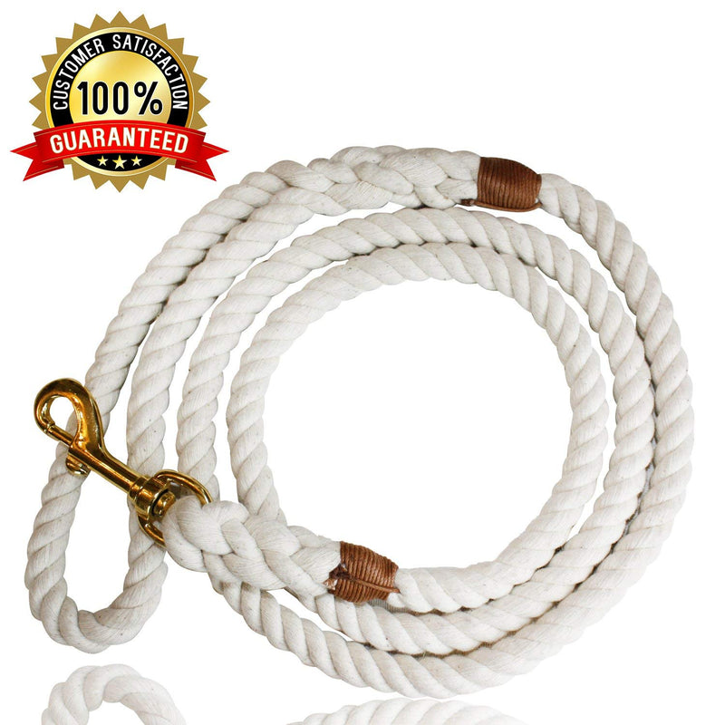 [Australia] - Cotton Rope Dog Leash- Dog Rope Leash- Dog Leashes for Medium Dogs Large Dogs- Dog Training Leash- Heavy Duty Dog Leash- Leash for Medium Dogs Big Dogs- Dog Lead- 5 feet- Durable and Comfortable! White 