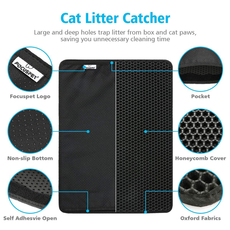 Focuspet Cat Litter Mat, 29.5" X 21.65" Kitty Litter Mat Double-Layer Litter Trapper Mat Large Waterproof Honeycomb Non-Toxic Protect Floor and Carpet Easy Clean Cat Little Tray Pad XL black - PawsPlanet Australia