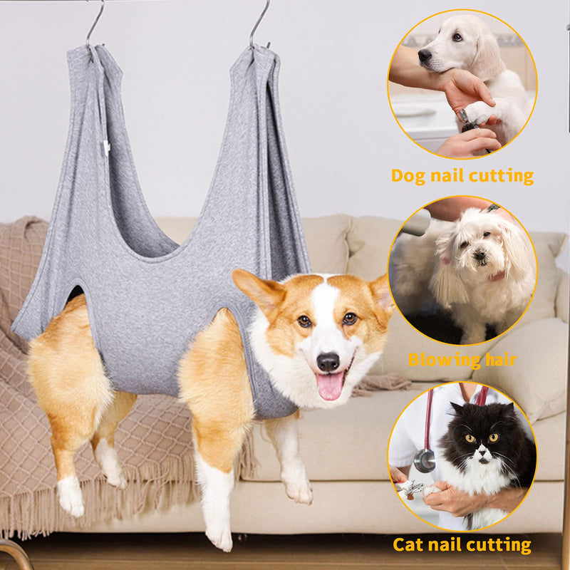 VITOOPET Pet Grooming Hammock,Pet Nail Clip Bag for Grooming,Bathing,Ear Removal,Dog Cat Hammock for Small Medium Dogs,Pet Grooming Bag with Hangers and Fixing Pets S Grey - PawsPlanet Australia