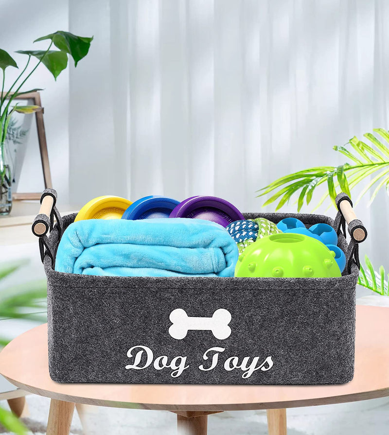 Morezi Felt pet toy basket and dog toy box storage basket chest organizer - perfect for organizing pet toys, blankets, leashes, vest and coats - Grey - PawsPlanet Australia