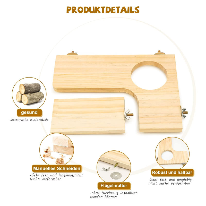 4-piece hamster accessory set, small animal platform, natural wood hamster toy for the cage for guinea pigs, chinchillas, rats, budgies including L-springboard, round rectangle - PawsPlanet Australia