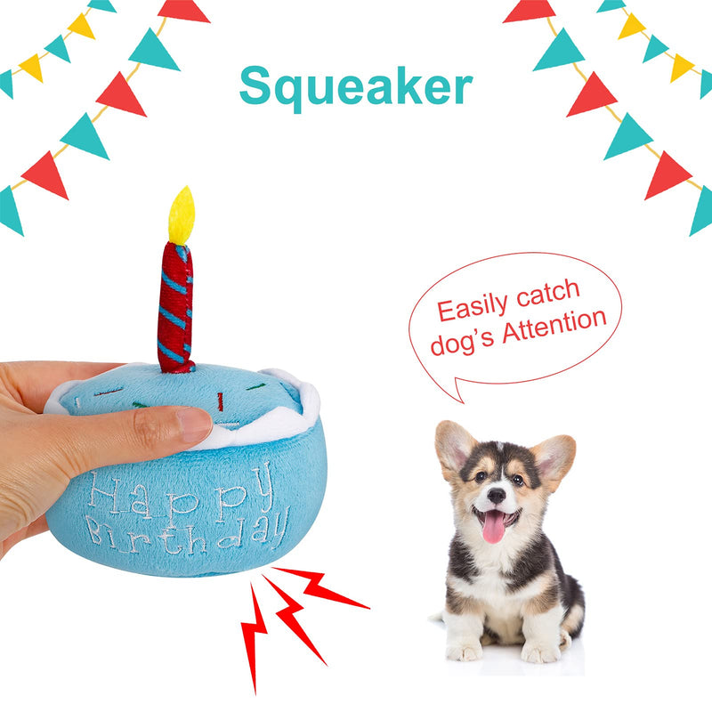 AKlamater Pet Dog Birthday Cake & Birthday Bone Squeaky Soft Plush Toy - Celebrate Your Dog's Happy Birthday (Blue) Blue - PawsPlanet Australia