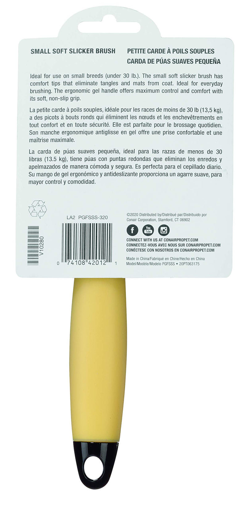 [Australia] - CONAIRPRO dog & cat Small Soft Slicker Brush, Yellow (PGFSSS) 