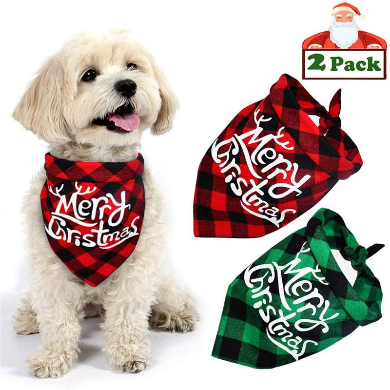 SenoKiss Christmas Dog Bandana,Scarf for Dogs and Cats,Classical Washable Adjustable Pet Triangle Scarf for Dogs and Cats,Green and Red 2Pieces - PawsPlanet Australia