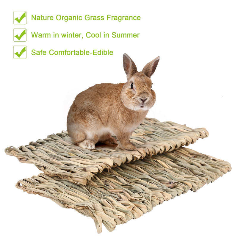 KISSTAKER Rabbits House with 2pcs Bedding Mat, Bunny Hideaway Hand Woven Grass Hideout,Comfortable Chew Toys Playhouse for Guinea Pigs,Chinchilla,Small Animals - PawsPlanet Australia
