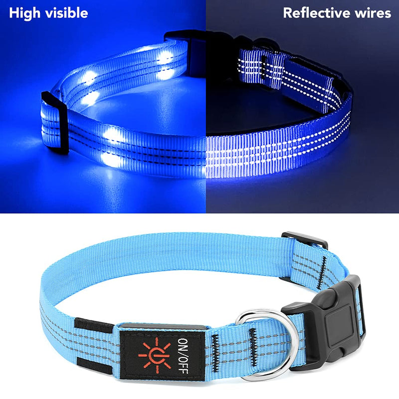 PZRLit Dog Collar Luminous USB Rechargeable, LED Dog Light Collar for Small Medium Large Dogs, Safety When Running at Night, Blue Medium Blue - PawsPlanet Australia