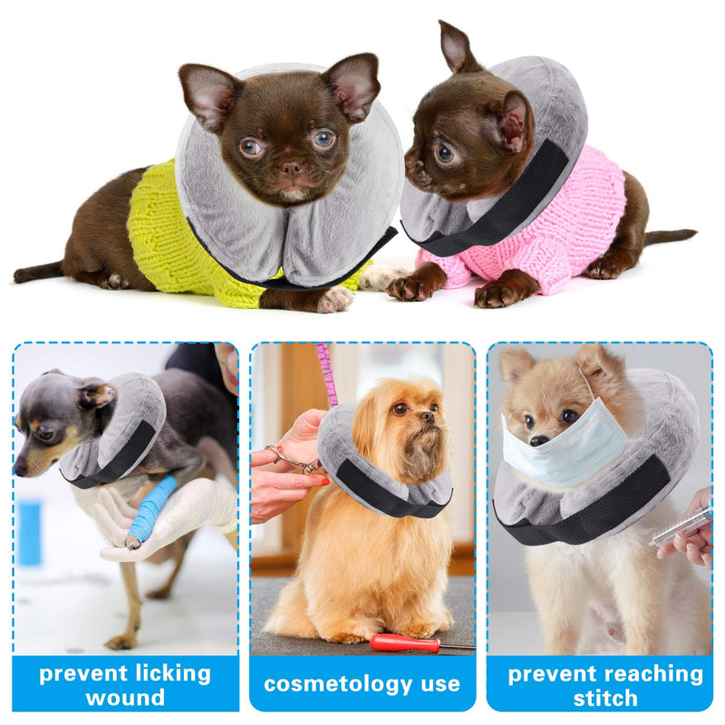 WXJ13 Small Dog Cat Inflatable Cone Recovery Collar Soft Puppy Pet Protective Collar Adjustable Neck Cover After Surgery Wounds for Small Dog and Cat (S, Grey) - PawsPlanet Australia