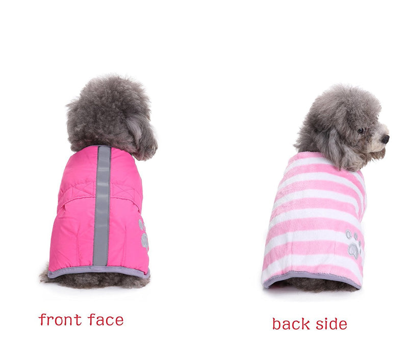 [Australia] - S-Lifeeling Pet Dog Two Sides Reflective Wear Fashion Autumn and Winter Warm Coat Cotton-Padded Dowan Jacket Clothing back length 14" pink 