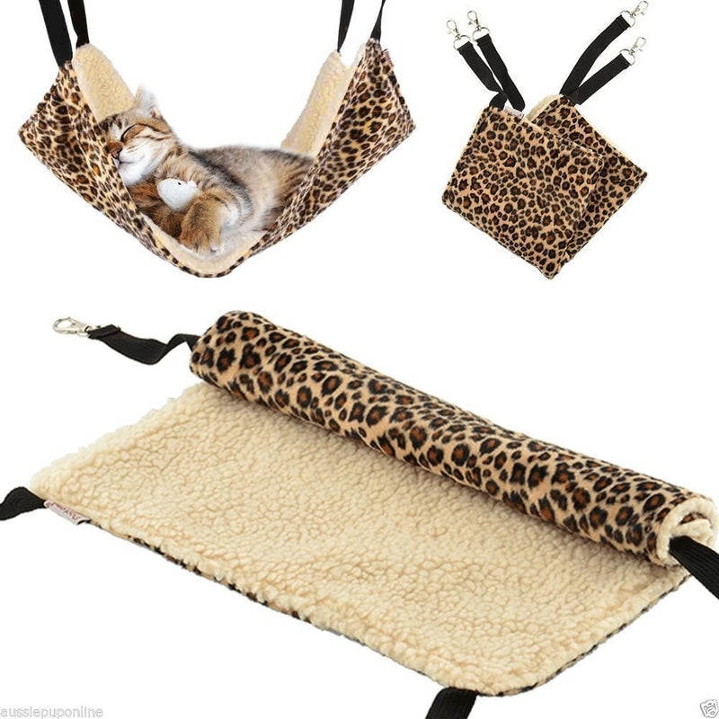 [Australia] - Pelay Cat Hanging Ferret Pet Cage Kitten Hammock Bed Pad Leopard Print Color (Leopard Print) Large 