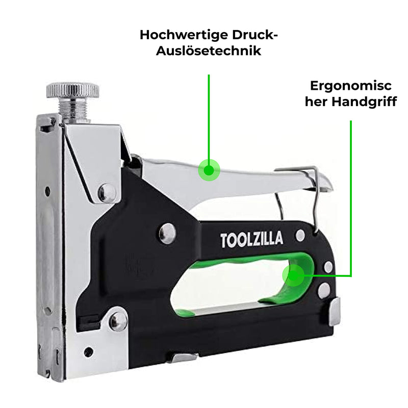 TOOLZILLA hand stapler set for wood and garden, functional and effective tool stapler with staples, powerful stapler gun with adjustable firing force, including 600 staples, 3-in-1 classic - PawsPlanet Australia