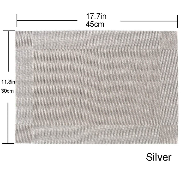 Placemats for Dining Table, Set of 8,Heat-Resistant Non-Slip Washable PVC mats for Kitchen Patio Table Thanksgiving Christmas Decorations, 18x12(Silver) Silver - PawsPlanet Australia