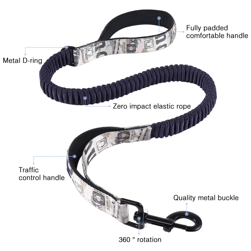 [Australia] - Bungee Dog Leash 3FT-4FT Traffic Padded Two Printing Handle, Heavy Duty Leashes for Control Safety Training, Walking-Perfect Leash for Medium to Large Dogs 