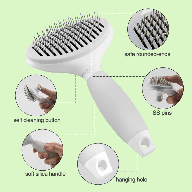 Rafaray Self Cleaning Slicker Brush- Professional Dog Brush Cat Brush for Daily Grooming, Removes Loose and Tangled Hair-Soft Silicone Handle Comfort Grip,Safe Rounded-ends Pins Give Pets Good Massage, Suitable for All Coat Types - PawsPlanet Australia
