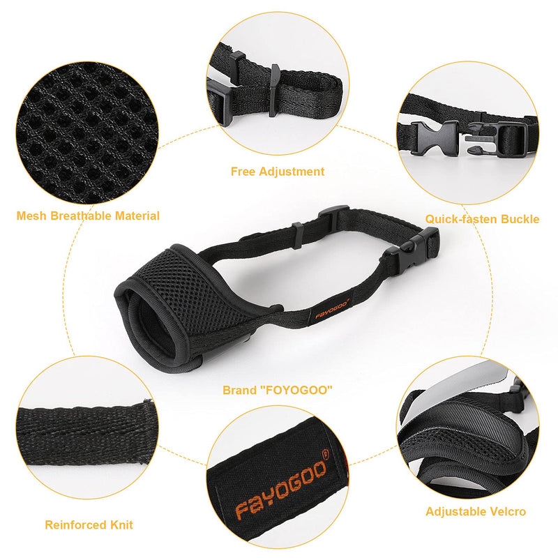 FAYOGOO Dog Muzzles, Soft Dog Muzzle for Small Medium Large Dogs, Air Mesh Breathable Drinkable and Adjustable Loop, Dog Muzzles to Prevent Biting Barking Chewing Best for Aggressive Dogs, 4 Colors S Black - PawsPlanet Australia