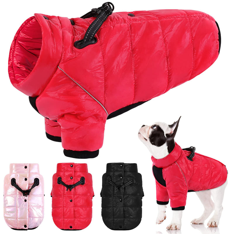 AOFITEE Dog Snowsuit, Waterproof Dog Winter Coat, Windproof Warm Dog Puffer Jacket, Zip Up Dog Cold Weather Coats with Reflective Stripes and Collar, Outdoor Dog Apparel for Small Medium Dogs Chest: 11.8"-13.8", Back Length: 9.8" Red - PawsPlanet Australia