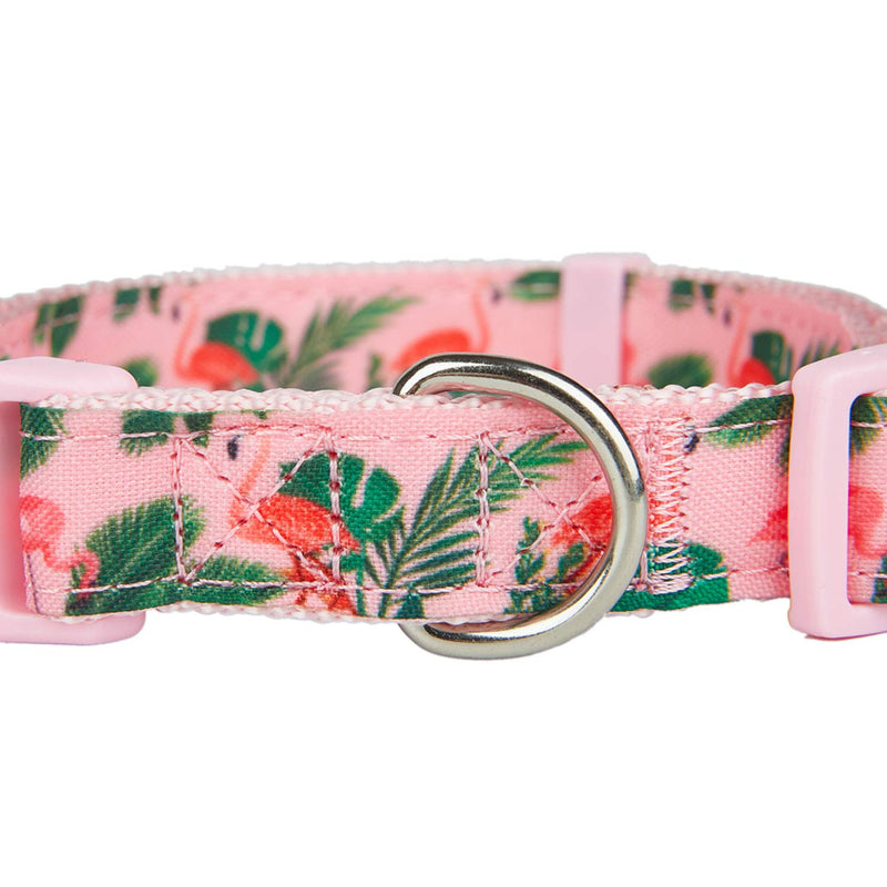 YUDOTE Pink Dog Collar Small with Flamingos Print for Lively Female Girl Dogs Daily Use,Adjustable 25-38cm S: for 25-38cm Neck, 1.5cm Width Flamingo-Pink - PawsPlanet Australia