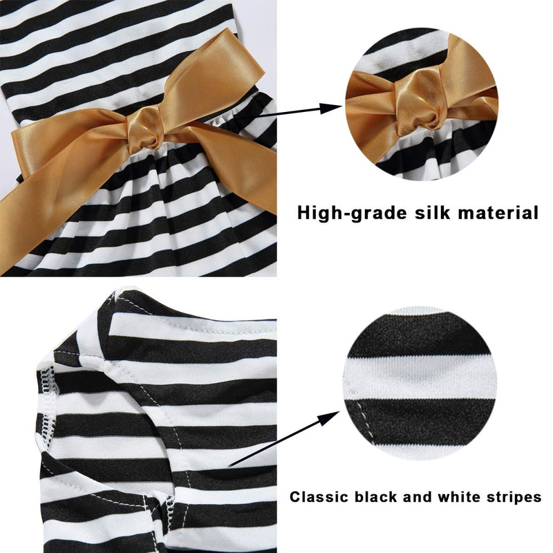 LKEX Dog Dresses Girl Shirt Pet Black and White Stripe Princess Doggie Skirt Party Birthday Cat Apparel for Small/Medium Dogs Spring Summer Sundress XS X-Small - PawsPlanet Australia