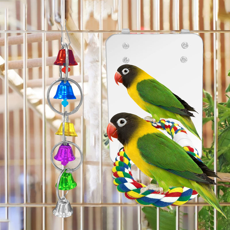 Eeaivnm 7 Inch Pet Bird Mirror Swing Parrot Cage Toys with Rope Perch, Parrot Parakeet Mirror with Bird Swing Bell Toys for Parakeet Cockatoo Cockatiel Conure Lovebirds Finch Canaries - PawsPlanet Australia