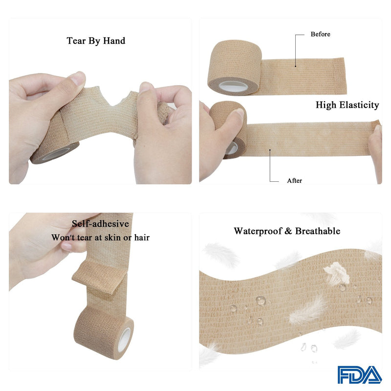 STpro Crepe Bandage 10cm x 6 Rolls Black Elastic Bandage Cohesive Bandages Waterproof Bandage Vet Wrap Support Bandage Cohesive Support Bandage Vets Tape Self Adhesive Bandage - PawsPlanet Australia