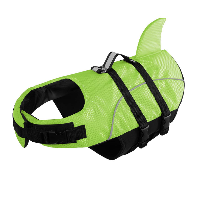 Queenmore Ripstop Dog Life Jacket Shark Life Vest for Dogs, Safety Lifesaver with High Buoyancy and Lift Handle for Small and Medium Breeds X-Small Green - PawsPlanet Australia