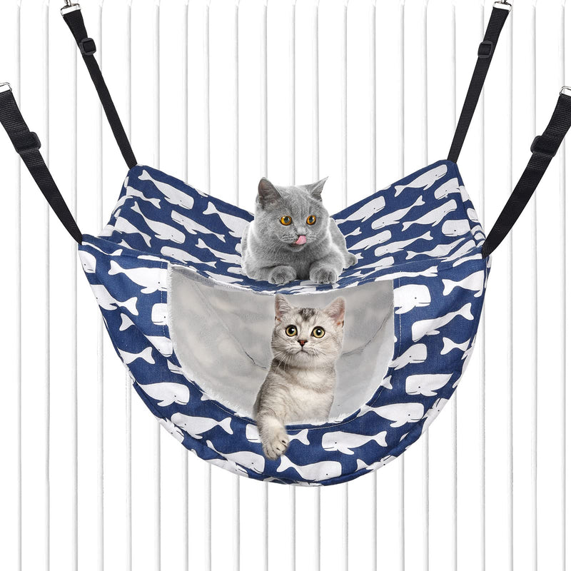 Petmolico Cat Hammock for Indoor Cats, 2 Tier Hanging Cat Cage Hammock with Soft Fleece Pet Bed for Kitten Raccoon Ferrets Gerbils Blue Whale - PawsPlanet Australia