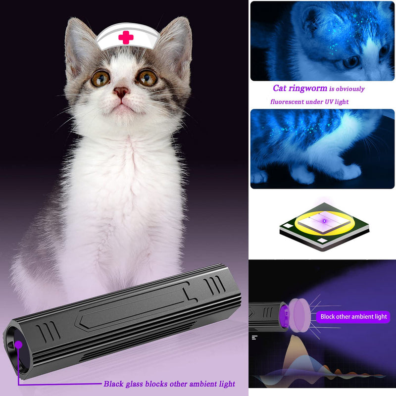 Wood's UV Lamp,Portable 365nm Pet Cat Dog UV Black light Flashlight Cat Ringworm Detector,Doctor Pet Urine Detector for Analyzing Skin Dog Cat Care Bed Bug Inspection - PawsPlanet Australia