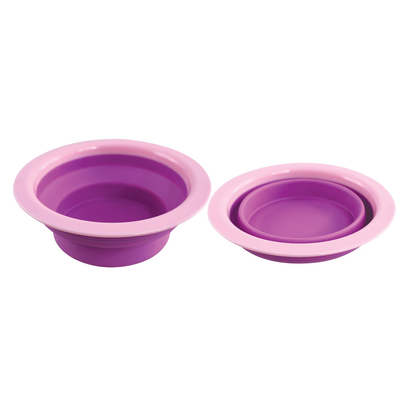[Australia] - LOVE2PET Collapsible Dual Silicone Bowls with Stand for Dogs & Cats, Pink 