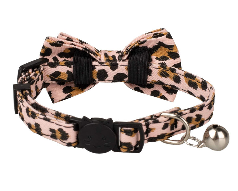 Gyapet Cat Collar with Bowtie Bell Safety Buckle Breakaway Kitten Puppy 7-11in Movable Adjustable 1 Pink Leopard - PawsPlanet Australia