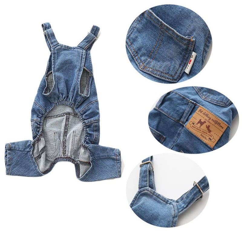 [Australia] - PetBoBo Dog Clothes Costumes, Pet Jean Overalls Clothes Pet Fashion Pants 5 Sizes Optional XL Neck:34-52cm chest:50cm Length:35cm 