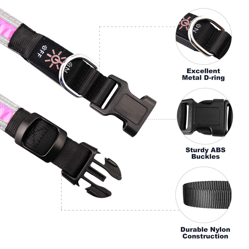 PetIsay Ultimate LED Dog Collar - USB Rechargeable & Water Resistant - Reflective Light up Dog Collar Flashing Light - Adding Safety to Night-time Walks - 3 Colours, 3 Sizes(Cotton Candy Pink, Small) S (Pack of 1) Cotton Candy Pink - PawsPlanet Australia