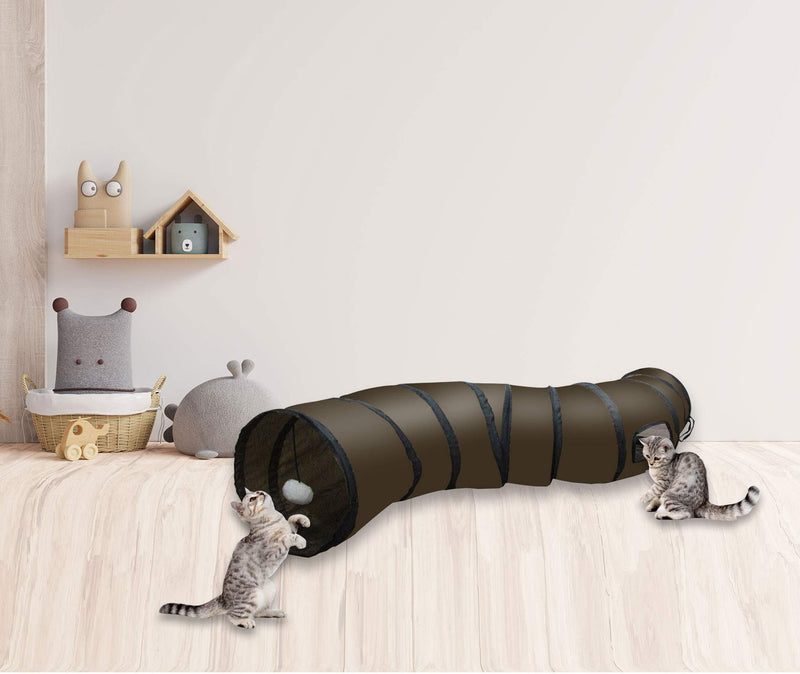 GOHOO PET Cat Tunnel for Indoor Cats Large Cats Tube Toys Interactive Collapsible Pop-up Cat Toy Hideaway with Plush Ball Pet Tunnels for Cats, Puppies, Rabbites, Ferrets S-way Coffee - PawsPlanet Australia