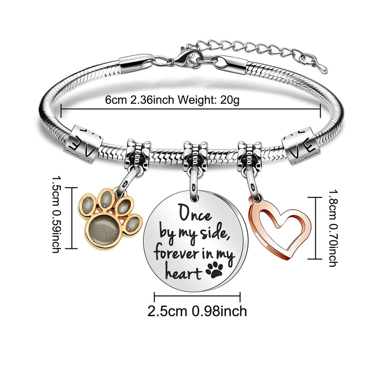 Maxforever Memorial Gifts, Loss of Pet Memorial Bracelet, Once by My Side Forever in My Heart, Memory of Family Pet Dog Cat Charm Bracelet - PawsPlanet Australia