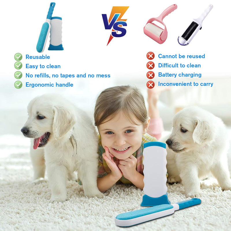 [Australia] - Pet Hair Remover,Doubled-Sized Cat Dog Hair Remover for Furniture,Clothing,Best Pet Hair Lint Brush Lint Roller for Pet Hair Fur Remover with Self-Cleaning Base,2 in 1 Animal Hair Removal Tool,Blue 