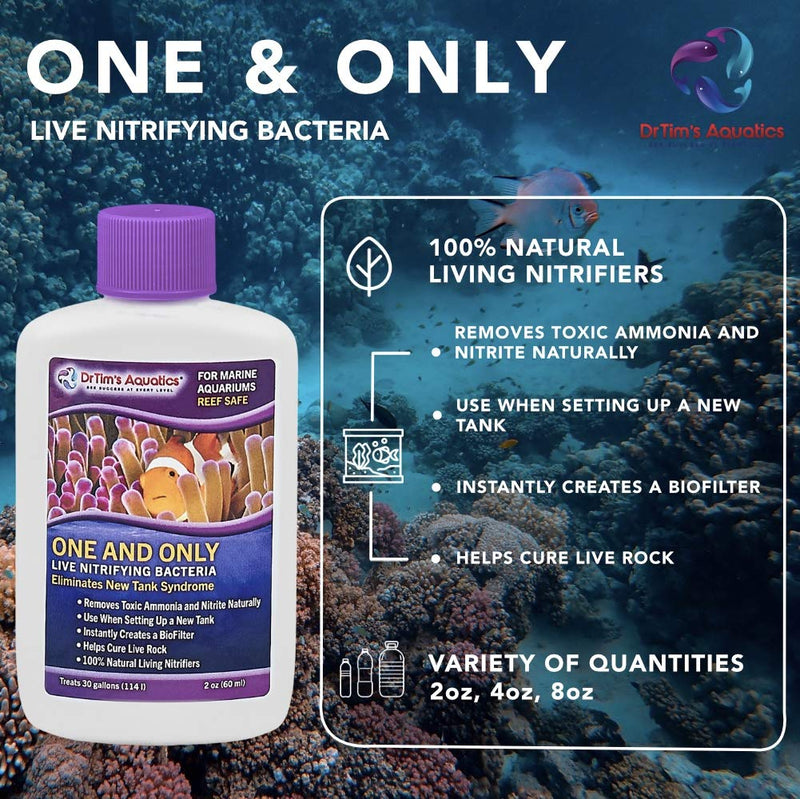 DrTim's Aquatics Reef One & Only Nitrifying Bacteria – For Reef, Nano and Seahorse Aquaria, New Fish Tanks, Aquariums, Disease Treatment – H20 Pure Fish Tank Cleaner – Removes Toxins – 4 Oz. (401) One & Only REEF-PURE - PawsPlanet Australia
