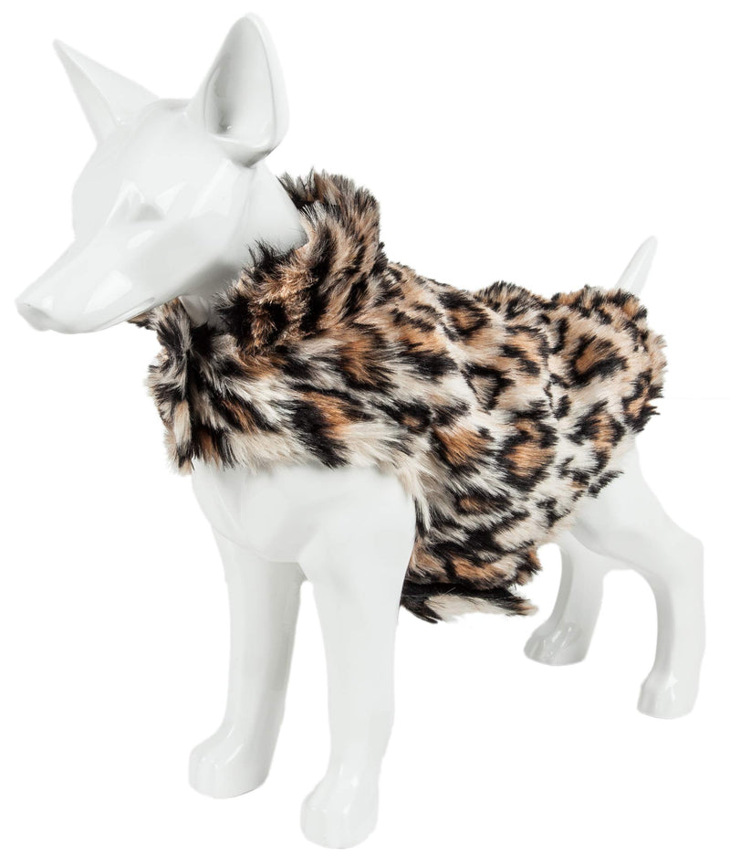 [Australia] - Pet Life Luxe 'Lab-Pard' Dazzling Leopard Patterned Mink Fur Dog Coat Jacket Medium Brown 