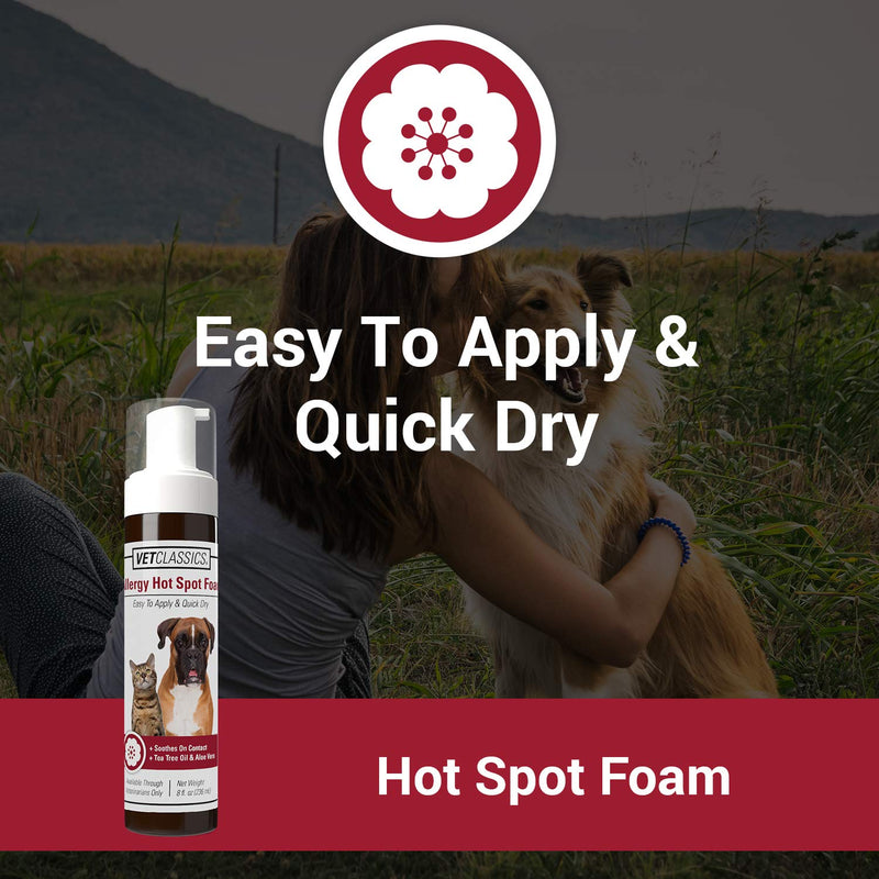 Vet Classics Allergy Hot Spot Foam for Dogs and Cats – Pet Spray for Hot Spots, Itchy, Irritated Skin – Includes Aloe Vera – Quiet Pet Foam for Sensitive Skin, Quick-Drying – 8 Oz. - PawsPlanet Australia