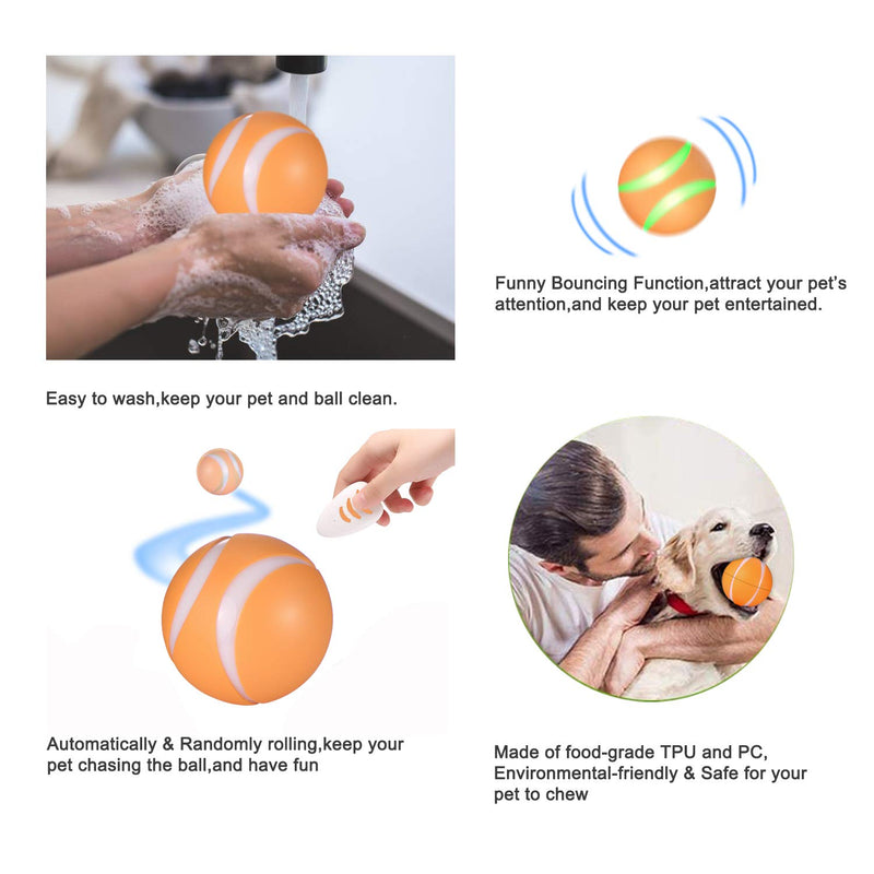 Interactive Dog/Cat Toy Ball, Smart Rechargeable Automatic Moving/Rolling & Rotating Dogs/Cats Toys, LED Light Up Wicked Ball, Remote Control Pet Balls for Large&Small Dogs, Puppy and Cats Orange - PawsPlanet Australia