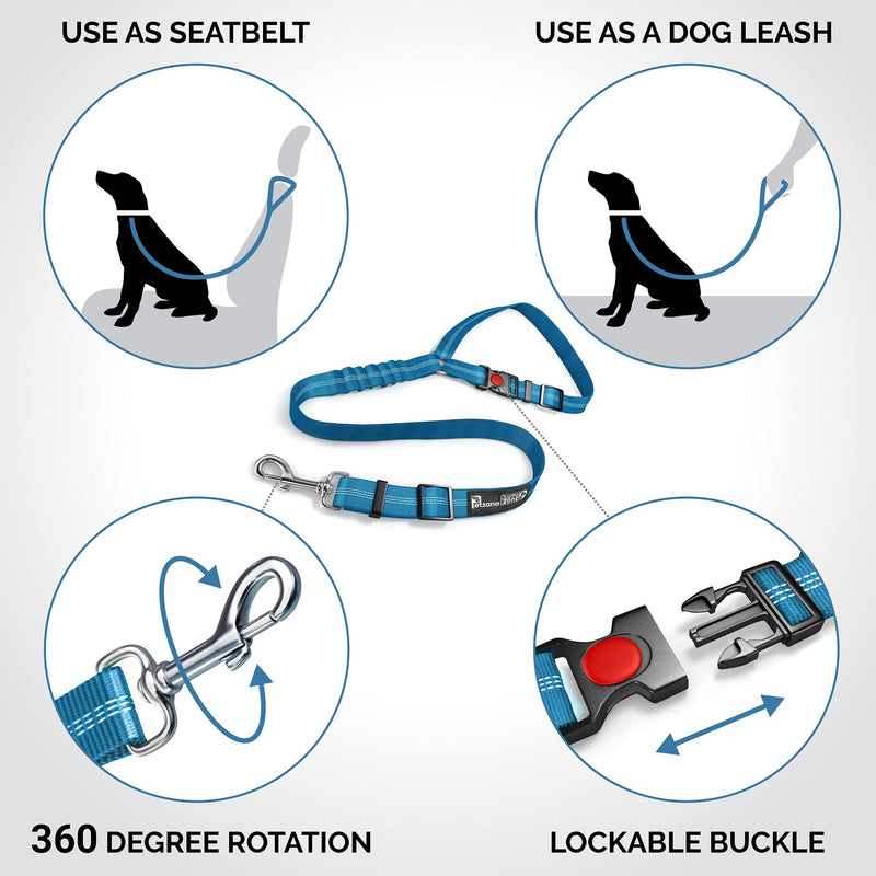 Dog Seat Belt for Car, Headrest Dog Car Harness - Adjustable Reflective, Elastic Durable 2-in-1 Leash and Restraint Secures to Headrest, Easy to Use. Blue - PawsPlanet Australia